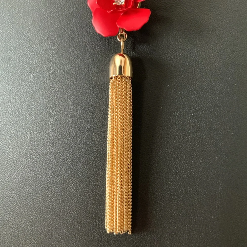 LOFT Red Floral Tassel Necklace